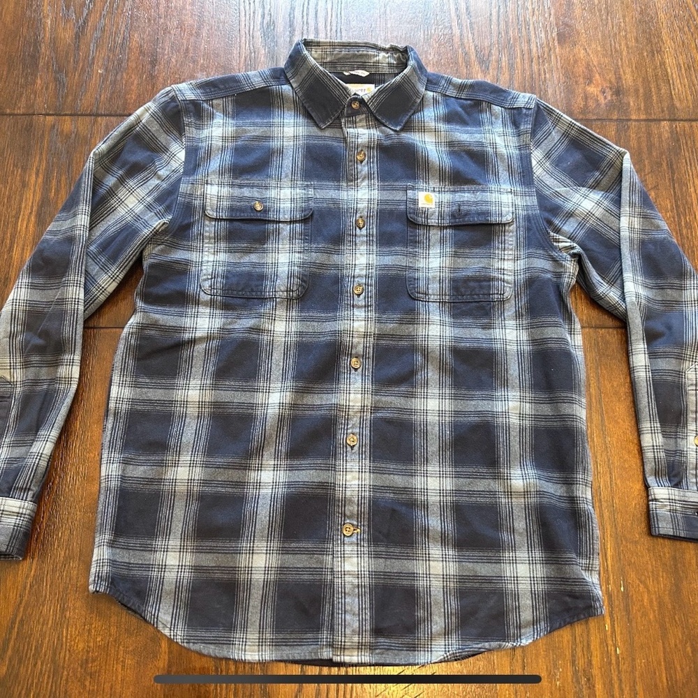Carhartt Men’s Navy and Light Blue Original Fit Plaid Flannel